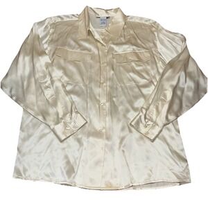 Vintage Anna And Frank Womens Shirt Button Up‎ 100% Silk Cream Small Blouse FLAW